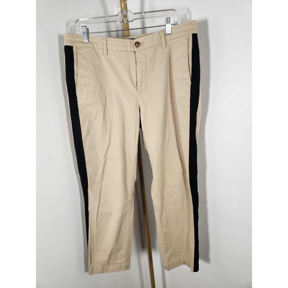 J. Crew High Rise Girlfriend Chinos Khaki Pants Beige Black Stripe Size‎ 12
